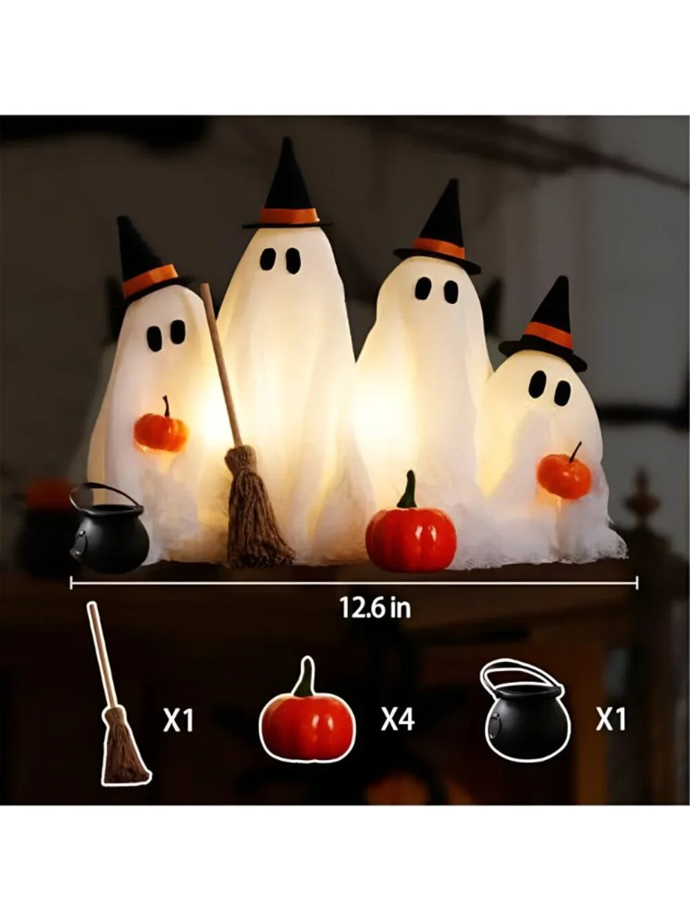 Halloween Decorations, Light up Ghost Table Decor with Witch Hats